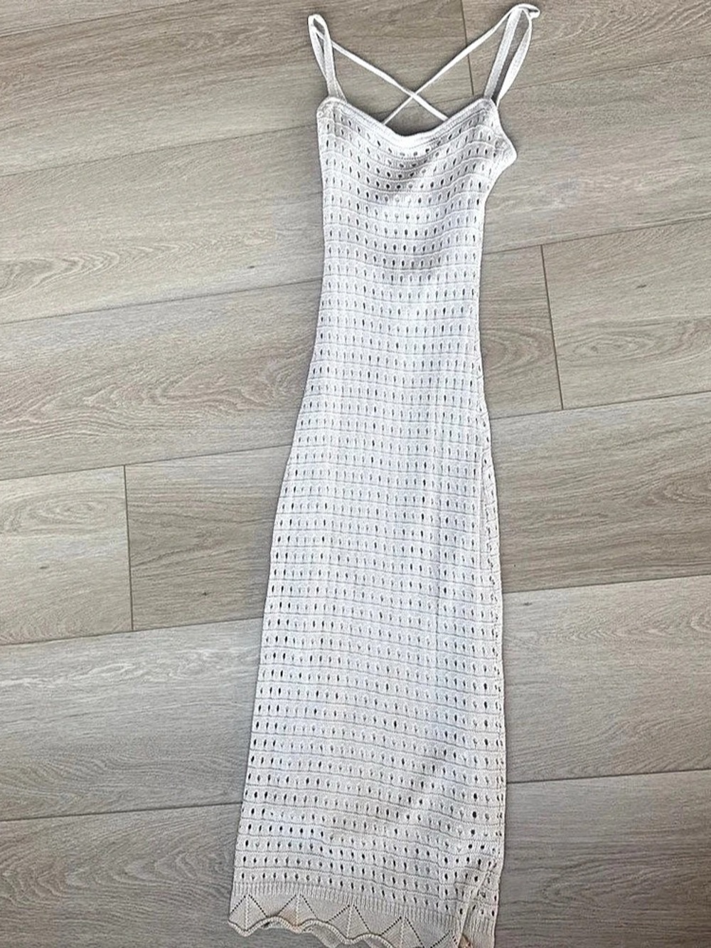 Lulus Light and Day Cream Crochet Lace Backless Midi Dress, White, XS